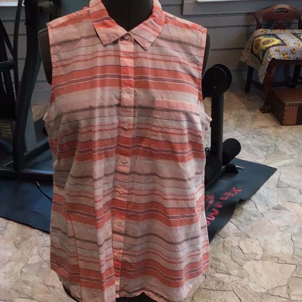Croft & Barrow Blouse Salmon Stripe Top Sleeveless Size XXL